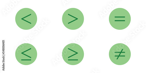 less than greater than and equal symbol in mathematics. inequality symbols. Vector illustration isolated on white background.