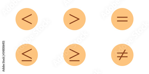 less than greater than and equal symbol in mathematics. inequality symbols. Vector illustration isolated on white background.