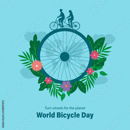 World Bicycle Day, Ride bike and save environment, healthy life, concept, vector illustration, greeting cards, social media post, banner, poster, flyer, billboard