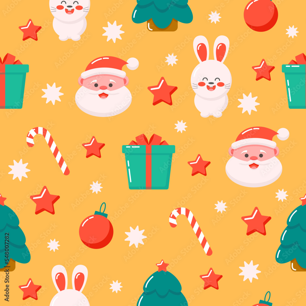 seamless Christmas pattern with Santa and bunny
