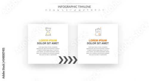 Modern simple infographic with 2 rectangles. 3D concept graphic process template with two steps and arrows. Graphic timeline for app, website, interface, levels, diagram, banner, presentations