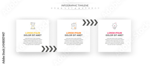 Modern simple infographic with 3 rectangles. 3D concept graphic process template with three steps and arrows. Graphic timeline for app, website, interface, levels, diagram, banner, presentations