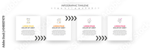 Modern simple infographic with 4 rectangles. 3D concept graphic process template with four steps and arrows. Graphic timeline for app, website, interface, levels, diagram, banner, presentations