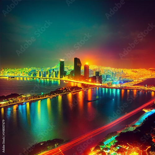 Futuristic city skyline at night