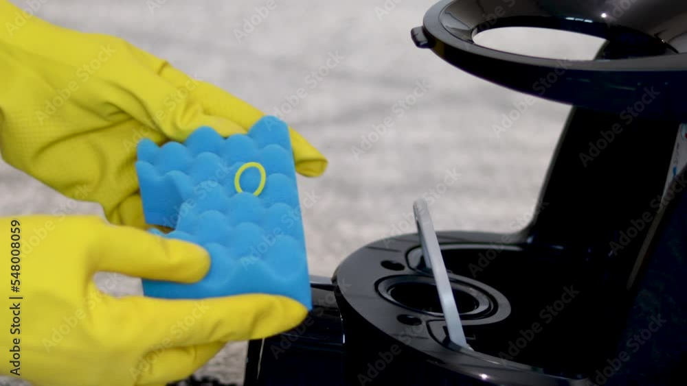 Video Stock hands saver latex yellow rubber gloves for house cleaning