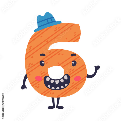 6 cute funny number character. Six comic childish bright colorful numeral, math symbol cartoon vector illustration