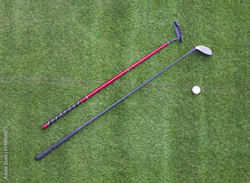 golf clubs isolated on the lawn