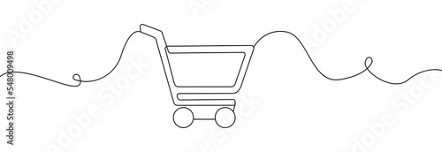 Shopping cart one line.Shopping basket continuous line vector.Shopping trolley hand drawn icon.