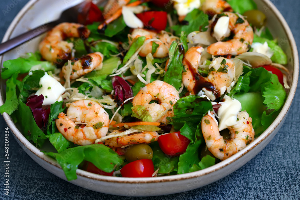 Healthy juicy shrimp salad. Mediterranean Kitchen. Healthy juicy shrimp salad. Mediterranean Kitchen.