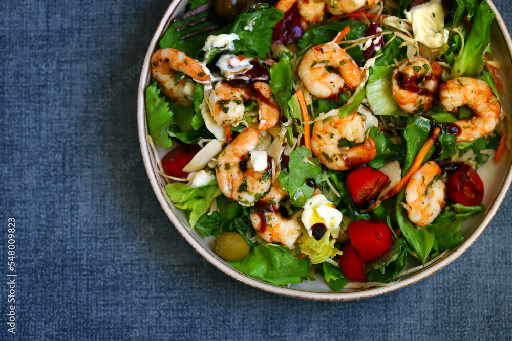Healthy juicy shrimp salad. Mediterranean Kitchen. Healthy juicy shrimp salad. Mediterranean Kitchen.