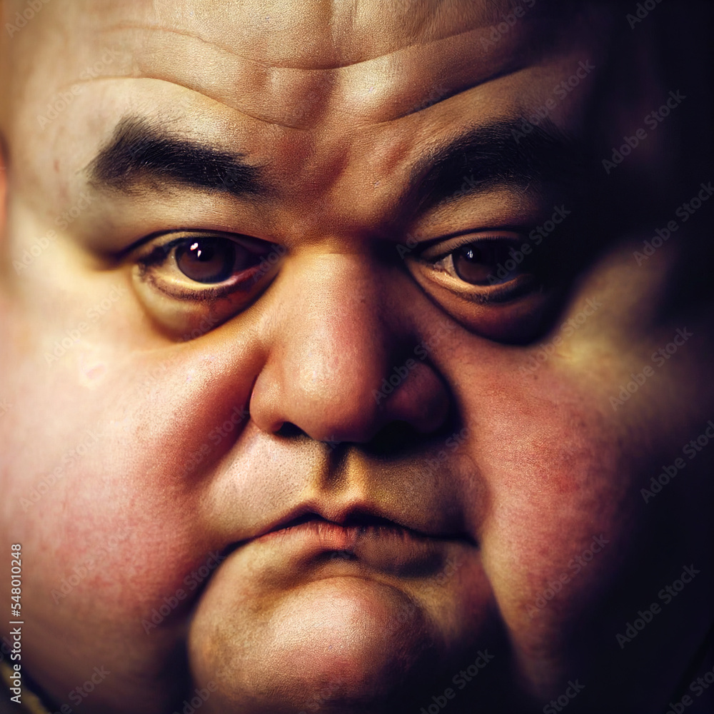Fototapeta premium Closeup face portrait of an overweight male. Generative AI.