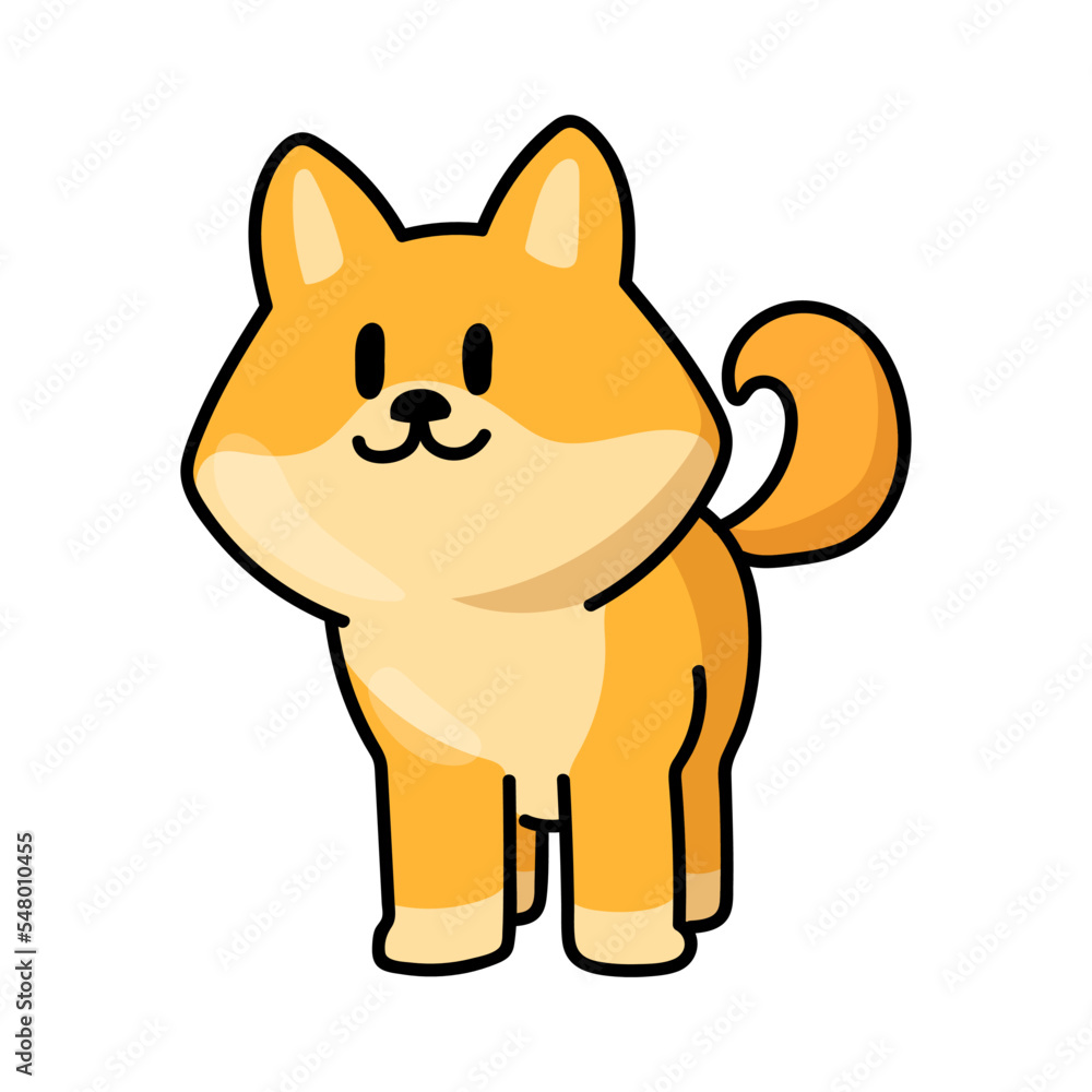 Kawaii anime dog standing and smiling, puppy sticker. Funny dog cartoon
