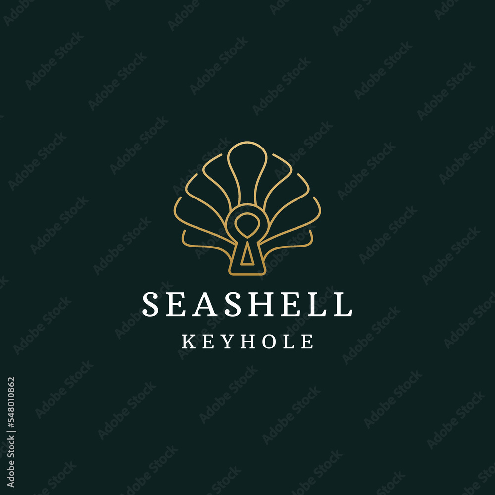 Seashell with keyhole line logo icon design template flat vector