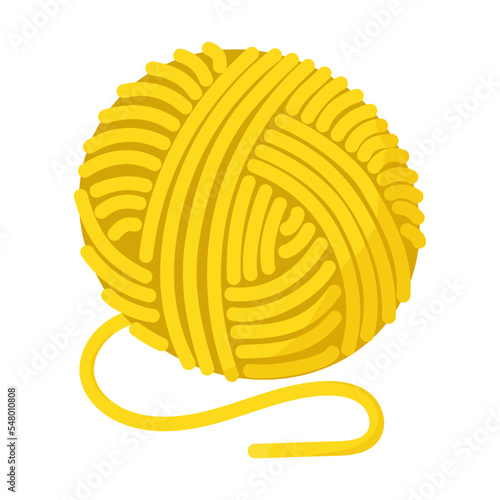 Ball of yellow wool for knitting flat vector illustration. Yarn bundle on white background. Knitting concpet