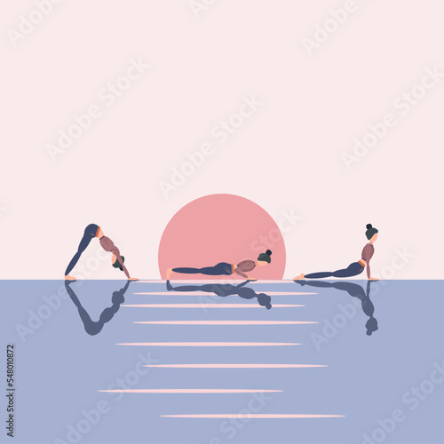 Sports support health and spiritual harmony, yoga on the street against the background of the sunset.