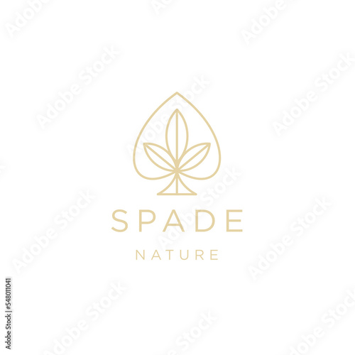 Spade ace of nature leaf line logo icon design template flat vector 