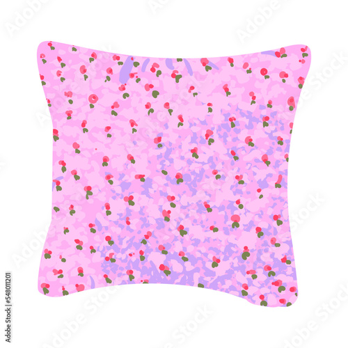 Vector Colorful Illustration of Pillow in a pillowcase with flowers Isolated on White Background