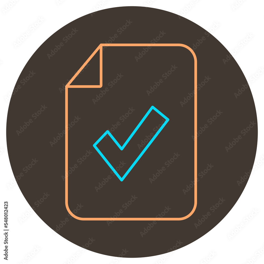 Document check icon outline. Two color icon on round background Document check icon outline. Two color icon on round background
