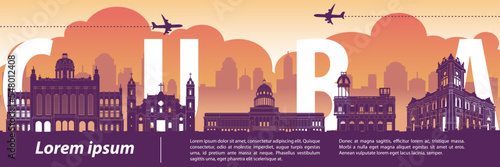 Cuba famous landmark silhouette style, vector illustration