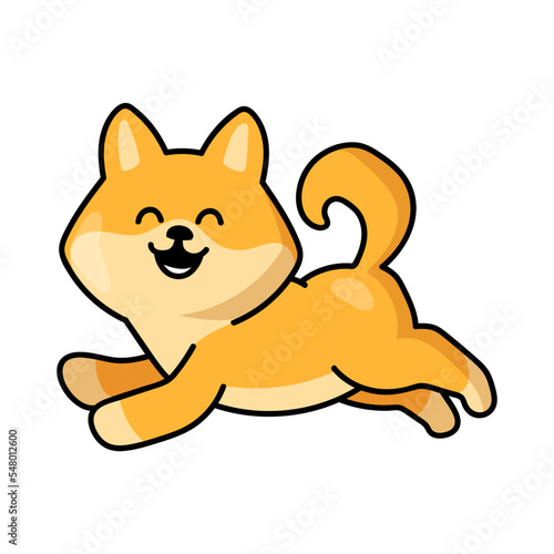 Kawaii anime dog running merrily, puppy sticker. Funny dog cartoon character vector illustration for comics. Japanese manga, art and culture concept