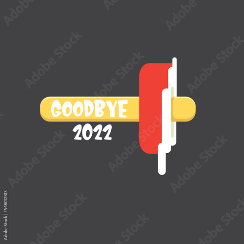 vector goodbye 2022 hello 2023 year vector concept illustration with melt ice cream isolated on grey background. End of the year background or poster