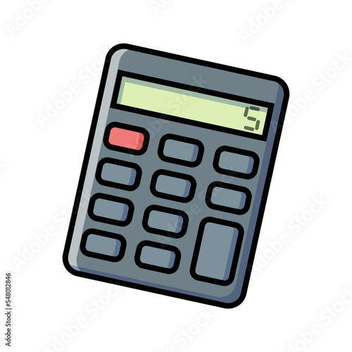 Electronic calculator for mathematics. School supplier sticker for t shirt design. Flat vector illustration for student learning. Back to school and education concept