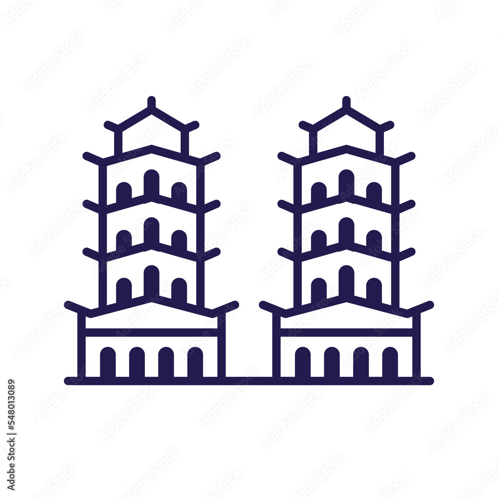 Asian Temple or Palace Icon in Line Art Asian Temple or Palace Icon in Line Art