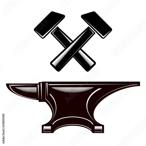 Anvil and Hammer Icons Isolated on White Background. Industrial Logo Design.