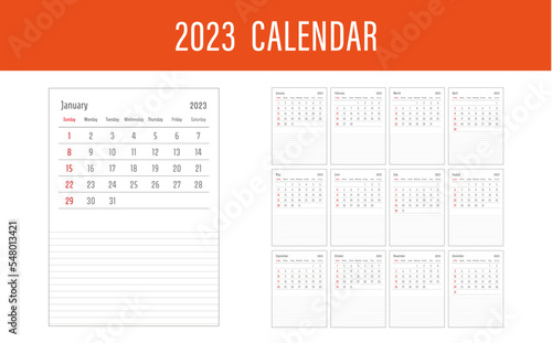 Kalendarz 2023 kalendarium nowy rok planner lata czas planować książka wydruk wektor styczeń luty marzec kwiecień maj czerwiec lipiec sierpień wrzesień listopad grudzień