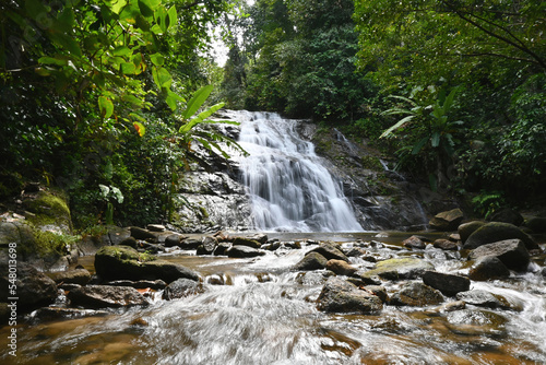 The countryside waterfall with emerald pools at Ton Chong Fa Waterfall National Park  Phang Nga  Thailand.
