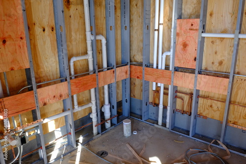 framing with in wall plumbing and fire resistant blocking