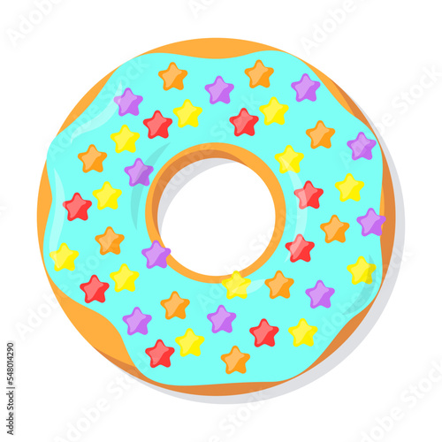 Donuts illustration. Doughnuts with star cream topping, sweet food from dough on white. Pastry concept
