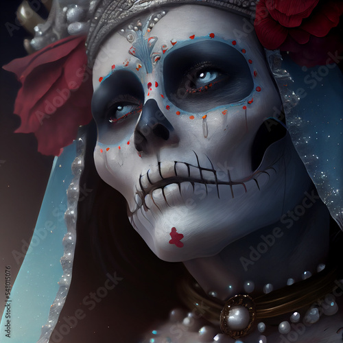 Santa Muerte deity Illustration, oil painting, fictional character, non human character - Day of the dead - Día de Muertos