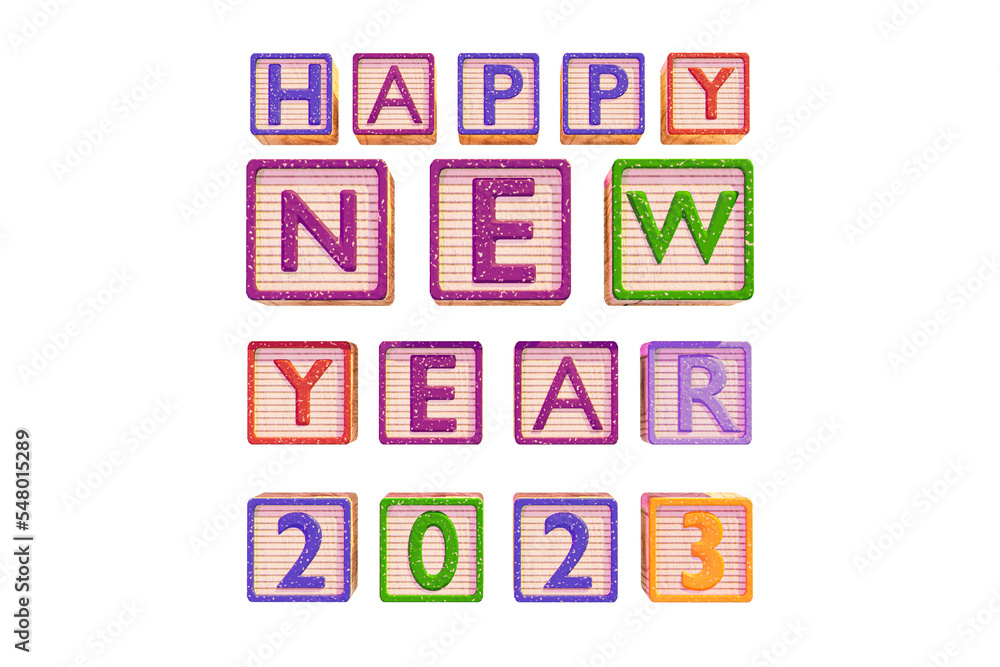 3D Render image of Happy new year 2023 typography 3D Render image of Happy new year 2023 typography