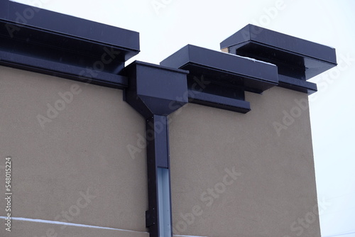 parapet tin work and stepped flashing with gutter photo