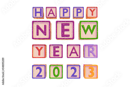 3D Render image of Happy new year 2023 typography