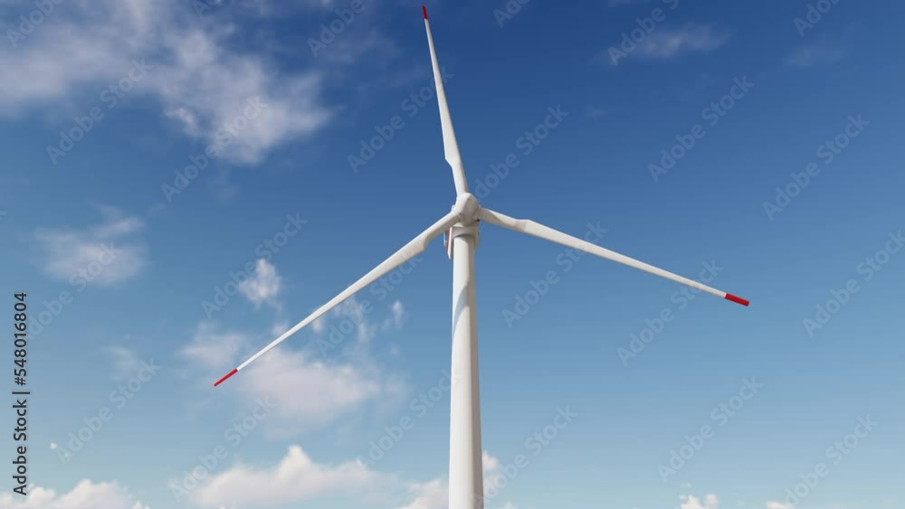 Aerial shot of windmill on clear blue sky background. Clean energy and sustainable future concept. Scenic shot clean energy for environment. 4K Video. Aerial shot of windmill on clear blue sky background. Clean energy and sustainable future concept. Scenic shot clean energy for environment. 4K Video.