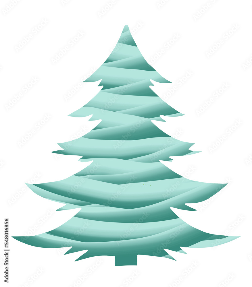 Fototapeta premium Christmas tree, decoration, Christmas card, illustration, isolated object, Xmas. Merry Christmas. Pine tree. 