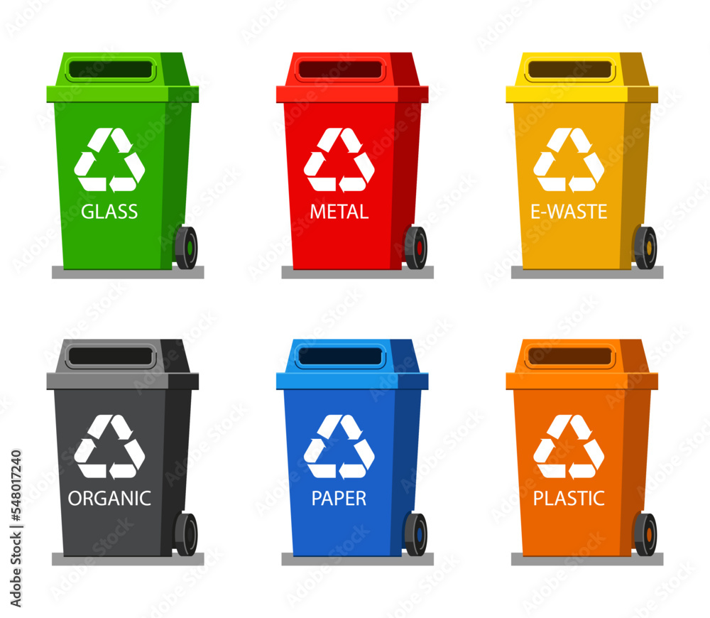 Trashcans for different kinds of waste vector illustrations set