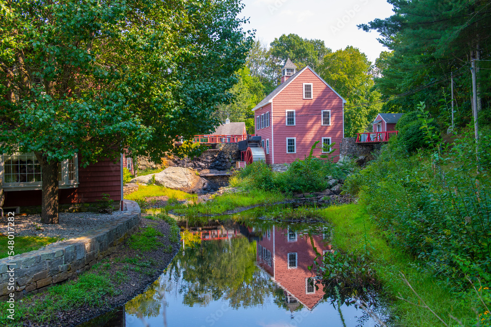 Russell Mill on River Meadow Brook in Russell Millpond in town of Chelmsford, Massachusetts MA, USA. Russell Mill on River Meadow Brook in Russell Millpond in town of Chelmsford, Massachusetts MA, USA.