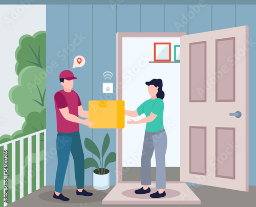 Doorstep parcel, flat illustration of parcel delivery 