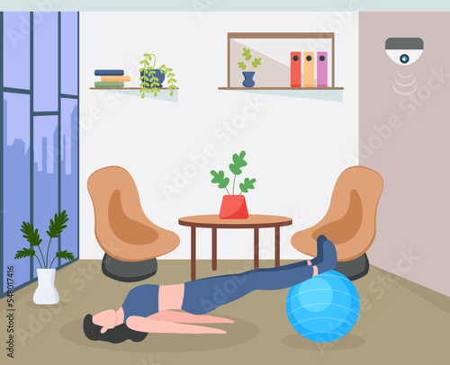 A flat illustration of exercise, girl with exercise pose