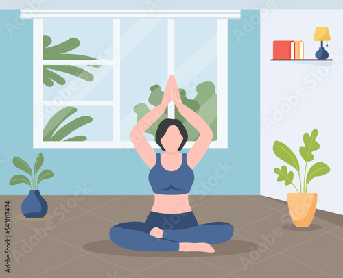 A flat illustration of exercise, girl with exercise pose
