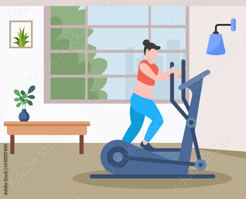 A flat illustration of exercise, girl with exercise pose