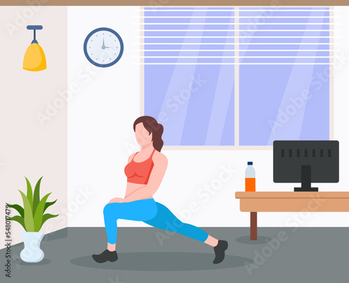 A flat illustration of exercise, girl with exercise pose