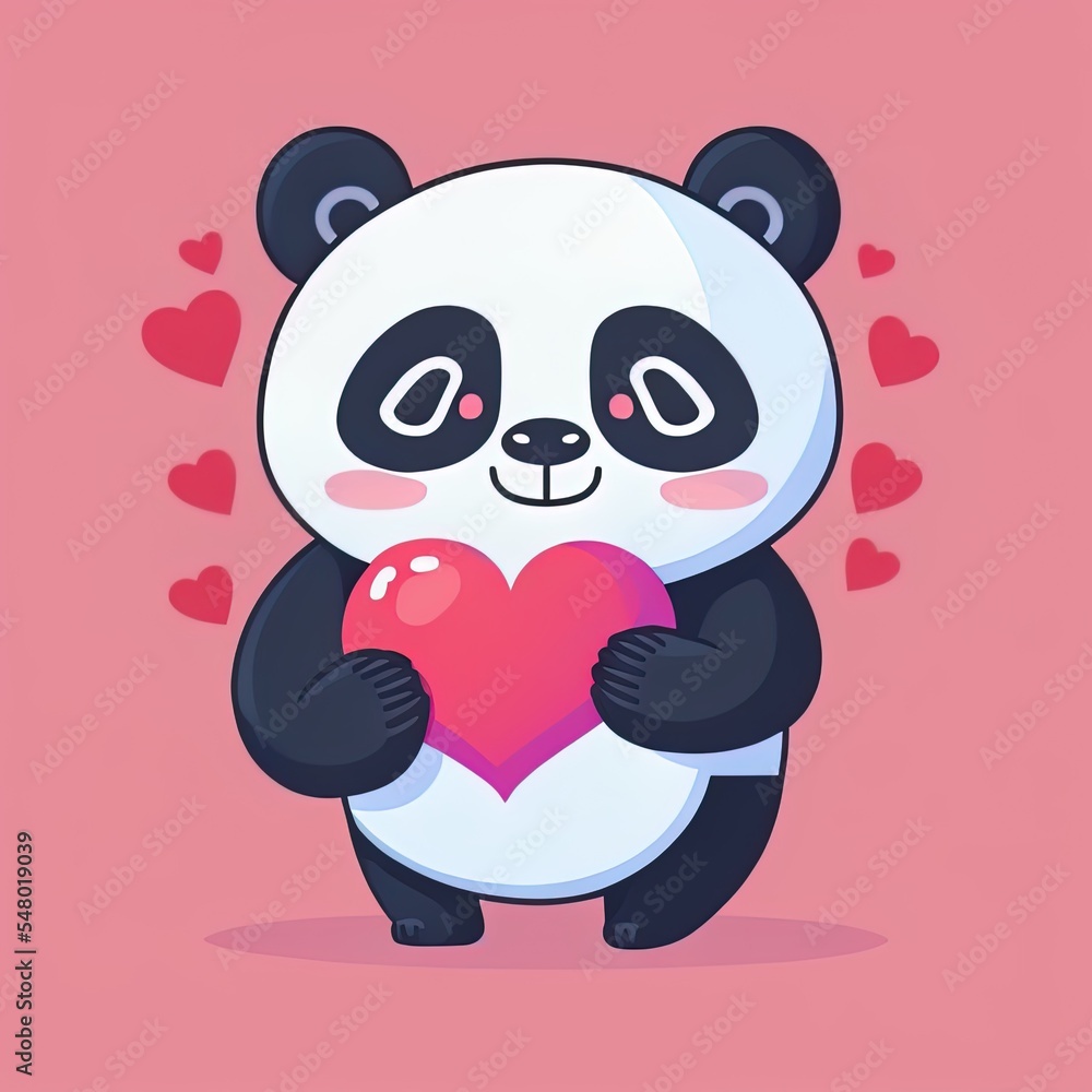 Naklejka premium Cute panda holding love heart cartoon 2d illustrated icon illustration. animal nature icon concept isolated premium 2d illustrated. flat cartoon style