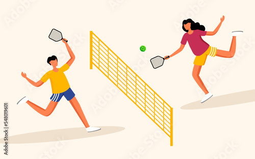 Pickleball sport game man and women vector illustration cartoon style for sport team, poster, banner. 10 eps