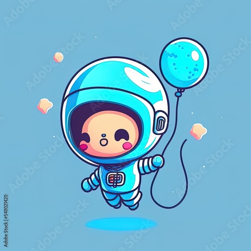 Cute astronaut floating with planet balloon cartoon 2d illustrated icon illustration science technology