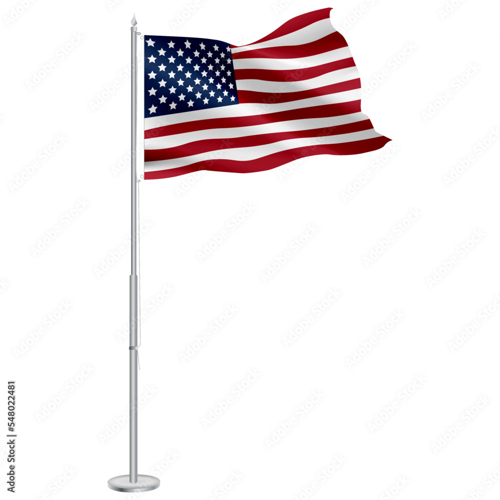 Isolated waving national flag of USA on flagpole - obrazy, fototapety, plakaty 