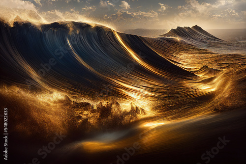 Obraz na płótnie 黄金の波、荒波